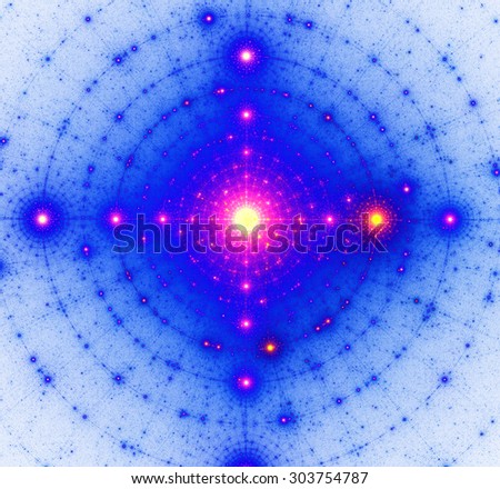 Abstract high resolution background with a detailed vivid shining star background with stars connected by rings and beams, all in pink and blue