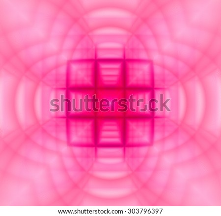 Abstract geometric background with a small square grid in the center with a descending pattern and surrounded by decorative arches, all in light pastel pink
