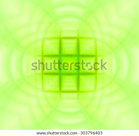 Abstract geometric background with a small square grid in the center with a descending pattern and surrounded by decorative arches, all in light pastel yellow and green