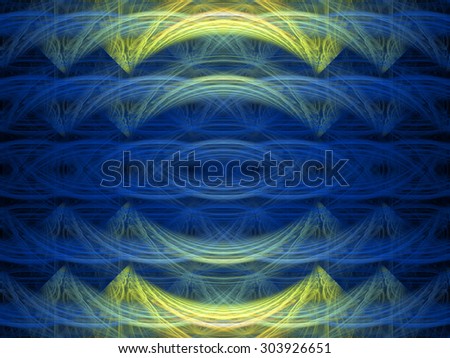 Abstract high resolution background with interconnected chain like pattern and decorative arches in glowing blue and yellow
