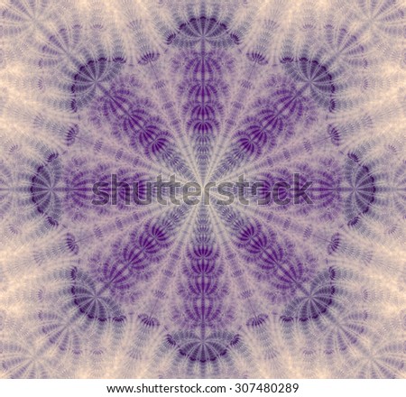Abstract round flower background with petals decorated with a fine leafy pattern, all in high resolution and pastel purple