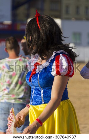 PRAGUE - AUGUST 15, 2015: A man dressed as a Snow White at Letna park on the fifth Gay Prague Pride 2015