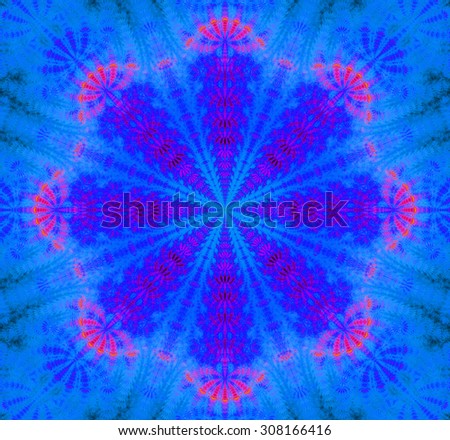 Abstract round flower background with petals decorated with a fine leafy pattern, all in high resolution and shining vivid blue,pink,purple