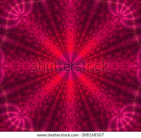 Abstract round flower background with petals decorated with a fine leafy pattern, all in high resolution and glowing pink