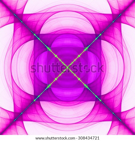 Abstract geometric background with a detailed geometric structures made from squares and semi circles and a large cross dividing it into four triangles, all in vivid pastel pink