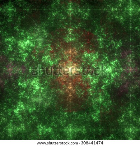 Abstract colorful fractal background with random star-like shapes, all in high resolution and in glowing yellow and green