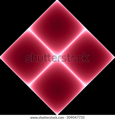 High resolution fractal square background made from four connected squares creating a big square, all in glowing pink against black background
