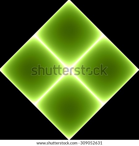 High resolution fractal square background made from four connected squares creating a big square, all in shining green against black background
