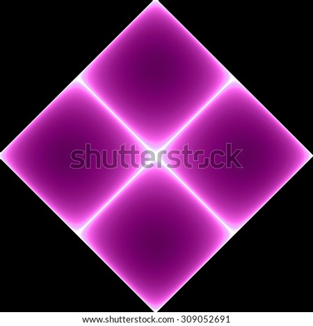 High resolution fractal square background made from four connected squares creating a big square, all in shining pink against black background