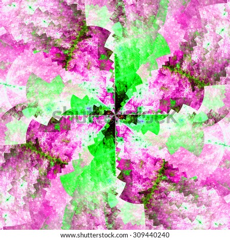 Abstract shattered exploding star blast background with a detailed surrounding sharp decorative pattern, all in high resolution and bright pink and green
