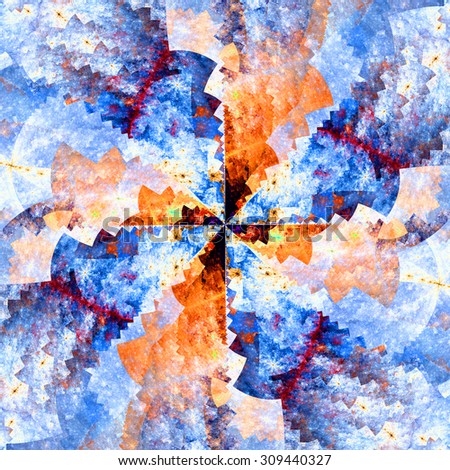 Abstract shattered exploding star blast background with a detailed surrounding sharp decorative pattern, all in high resolution and bright blue,orange,pink,purple,red