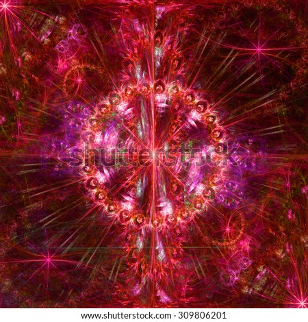 Beautiful high resolution abstract flower and star background with a large central star with a ring surrounding the center, all in glowing pink and red