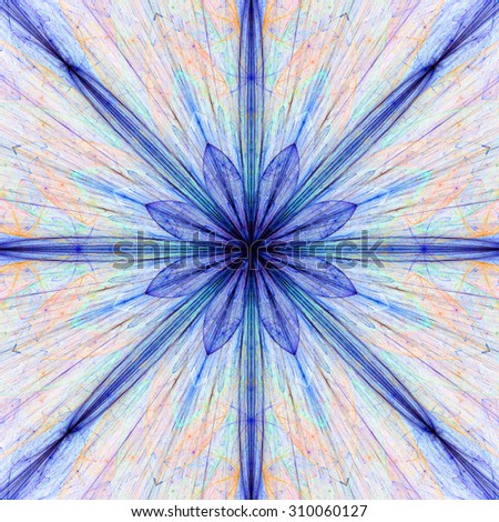 Fractal background with a large flower (star) with large beams in high resolution and pastel purple,blue,pink