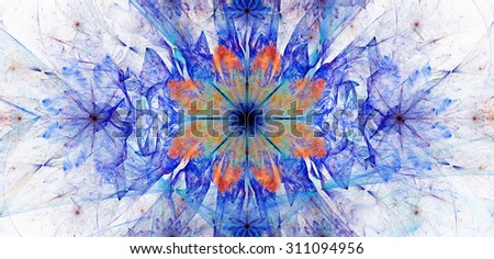 Large wide flower background with a detailed flower in the center, smaller ones on left and right and detailed decorative floral surrounding, all in high resolution and pastel blue,purple,red,yellow