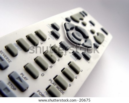 Television remote taken closeup with white background