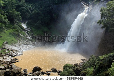 Brown water in waterfall in Badulla, Sri Lanka