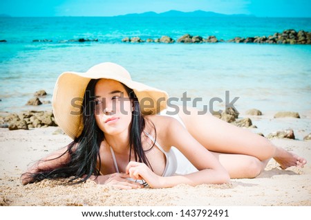 asian Beautiful Woman In Bikini At Beach