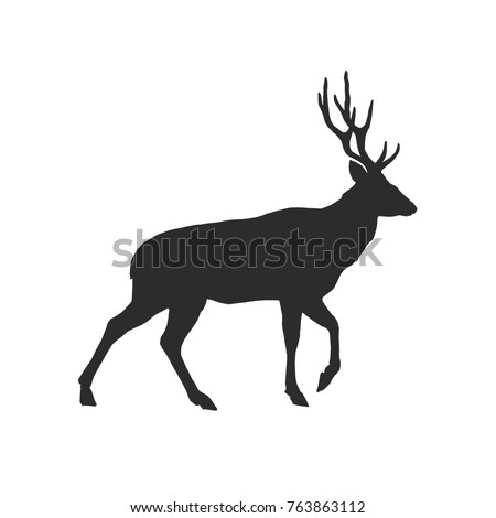 silhouette of a deer with antler isolated on white background.  Art vector illustration.