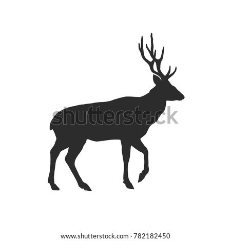 silhouette of a deer with antler isolated on white background.  Art vector illustration.