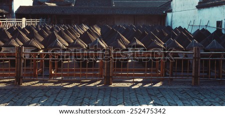 traditional chinese wine fermentation cans in Wuzhen