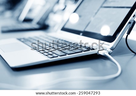 modern laptop on technology exhibition