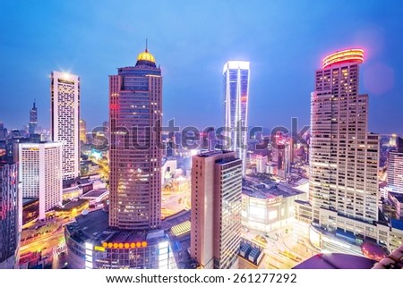 skyline,office buildings and cityscape at night