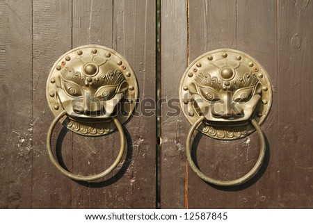 chinese door with a lion/dragon head