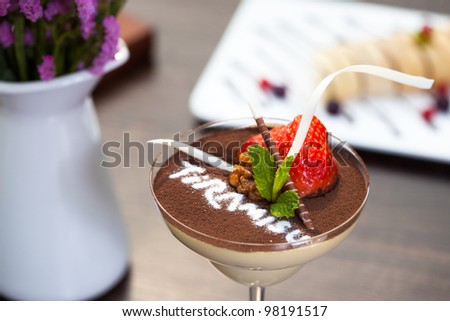 Tiramisu dessert in glass cup