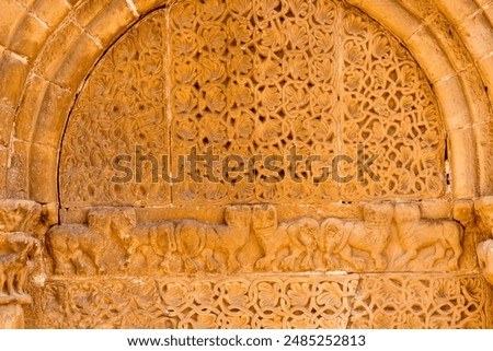 Similar – Image, Stock Photo Sculpted filigrees of a gothic cathedral main tower in black and white