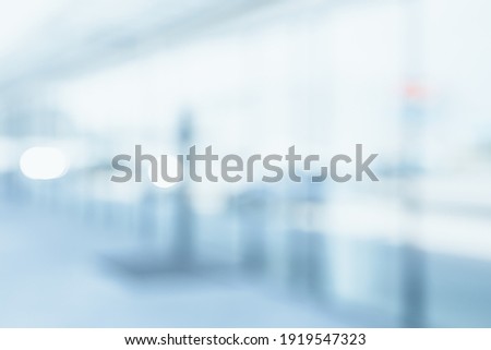 BLURRED BUSINESS STORE BACKGROUND, MODERN BLUE OFFICE INTERIOR Foto stock © 