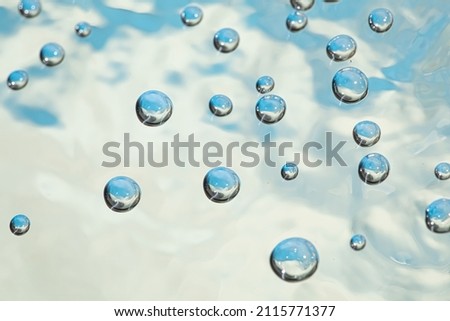SPILLED MERCURY OF BROKEN THERMOMETER, TOXIC METAL BACKDROP, BUBBLE BACKGROUND Сток-фото © 