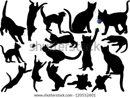 Cat and kitten vector silhouette on white background. WIth moustaches. Layered. Fully editable
