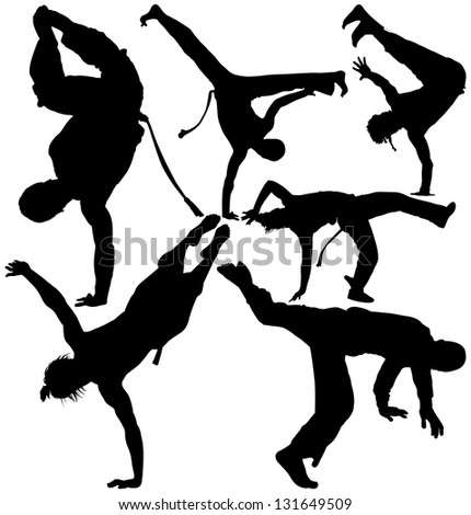 Capoeira Fighter Silhouettes On White Background. Raster Version Stock ...