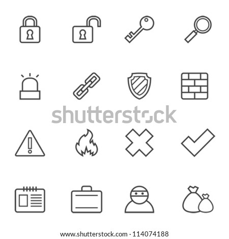 Set of simple contour security icons