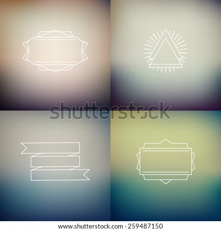 Instagram filter colors style blurred backgrounds with decoration badges, vector  defocused wallpaper template set 