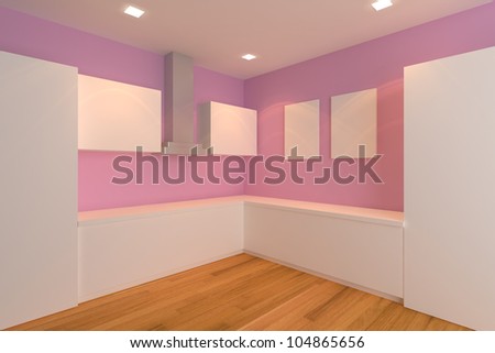 empty interior design for kitchen room with pink wall.