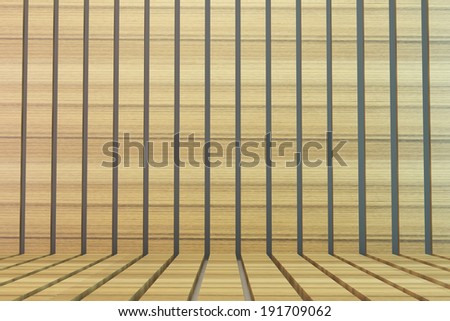 Oak tone wood plank wall and floor. Vintage empty room background.