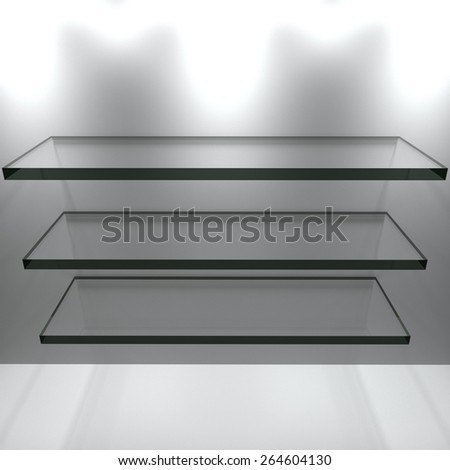 Glass shelves with white wall