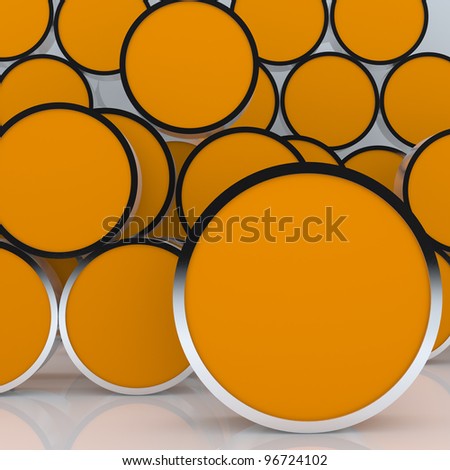 3D blank abstract orange rounded box display new design aluminum frame template for design work, on white background.