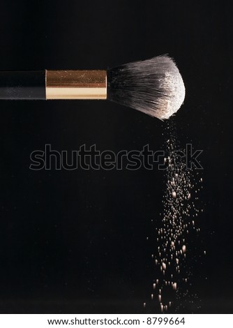 thick black brush and loose powder particles scattered around