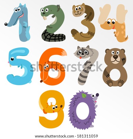 Numbers like European Forest Animals / Solid fill illustration in EPS 8 format