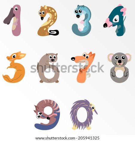 Numbers Like Australian Animals / Solid Fill Vector Cartoon ...