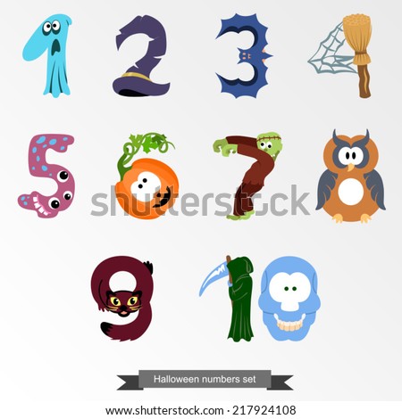 Numbers like symbols of the Halloween / Solid fill vector cartoon illustration