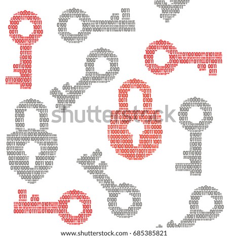 Seamless pattern of keys and locks filled in binary symbols / Red and gray keys and closed locks filled in real binary symbols
