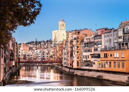 Colorful Girona landscape, famous by its river houses.