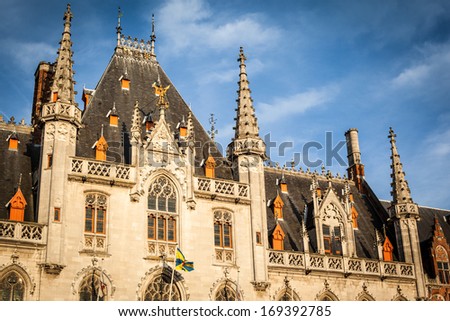 Architectural detail in the Mark Place in Bruges. Belgium.