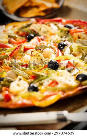 Homemade and healthy vegetables pizza.