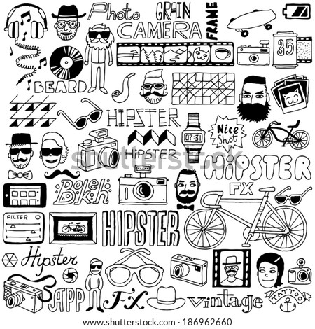 Hipster doodle mega set. Vector illustration.