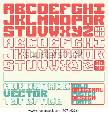 Monospace latin bold poster typefaces. Vector.