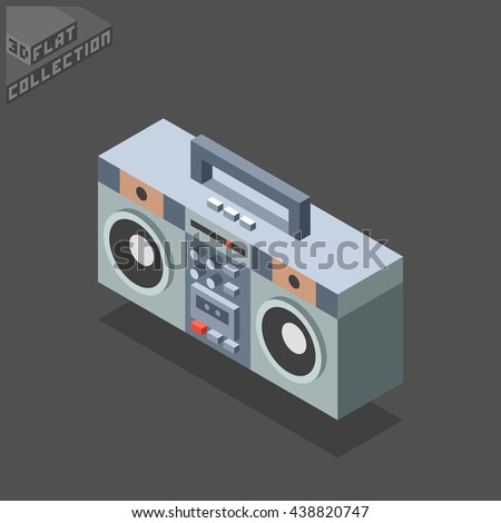 Ghettoblaster. Tape Cassette Player. Musical Equipment. 3D Isometric Low Poly Flat Design. Vector illustration.